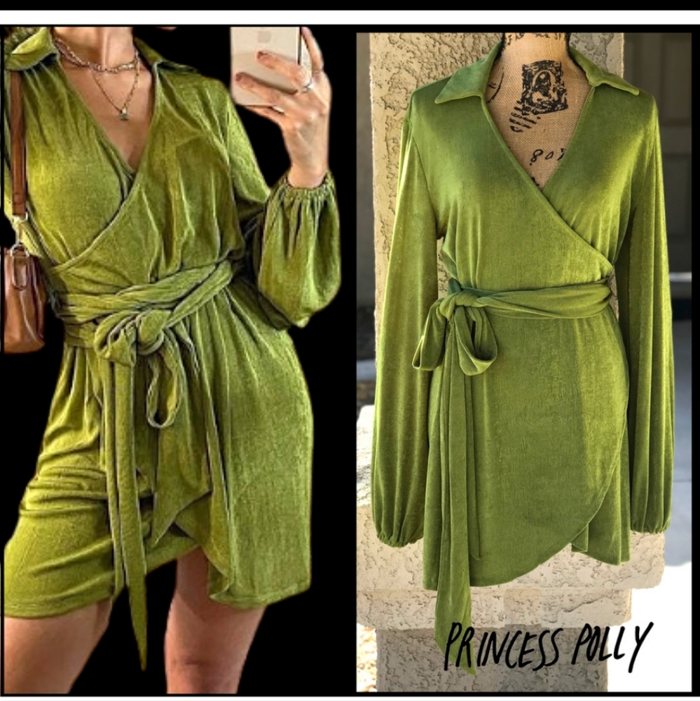 PRINCESS POLLY Women Green Party Time Mini Dress